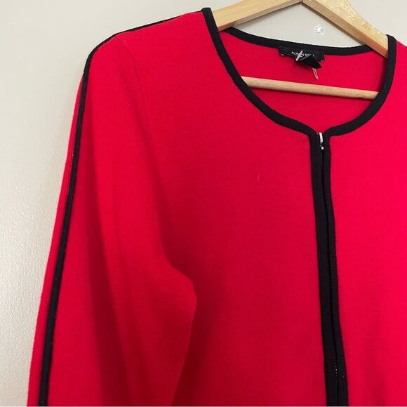 Alison Sheri Red & Black Contrast Detail Full Zip-Up Women's Cardigan (Size M) - Picture 6 of 12